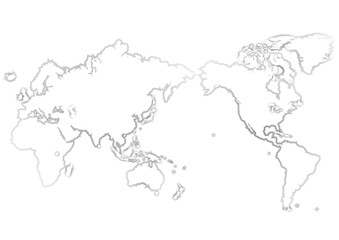 世界地図（日本中心）のイラスト: グレーグラデーション