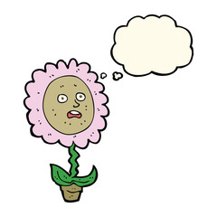 cartoon flower with face with thought bubble