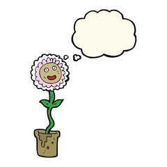 cartoon flower with face with thought bubble