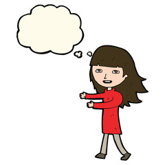 cartoon happy girl with thought bubble