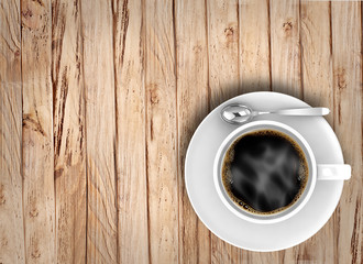 coffee cup top view on wooden