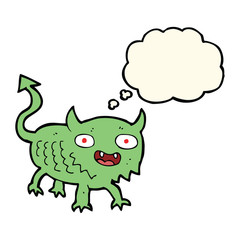cartoon little demon with thought bubble