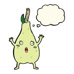 cartoon frightened pear with thought bubble