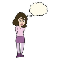 cartoon confused woman with thought bubble