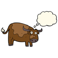 cartoon cow with thought bubble