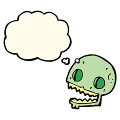 cartoon spooky skull with thought bubble