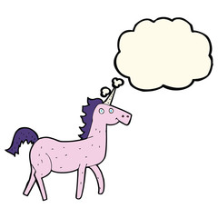 cartoon unicorn with thought bubble