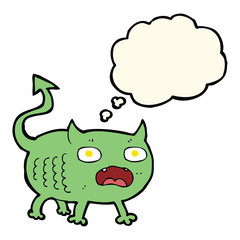cartoon little imp with thought bubble