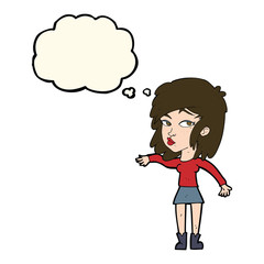 cartoon woman playing it cool with thought bubble