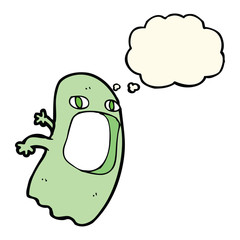 funny cartoon ghost with thought bubble