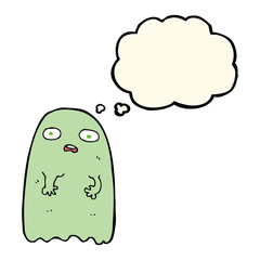 funny cartoon ghost with thought bubble