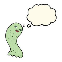 funny cartoon ghost with thought bubble