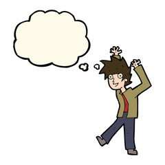 cartoon excited boy with thought bubble