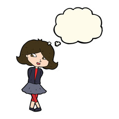 cartoon happy girl with thought bubble