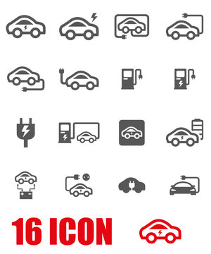 Vector grey electric car icon set