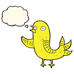 cartoon waving bird  with thought bubble