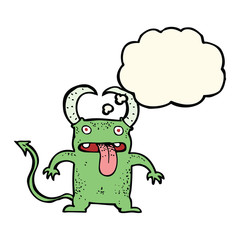cartoon little devil with thought bubble