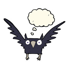 cartoon spooky bird with thought bubble