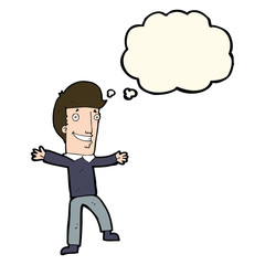 cartoon happy man with thought bubble