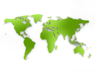 World map 3d green isolated on white background