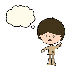 cartoon unhappy boy with thought bubble