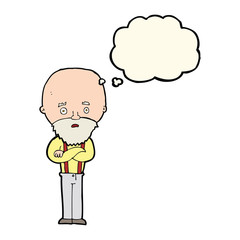 cartoon worried old man with thought bubble