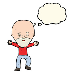 cartoon panicking old man with thought bubble