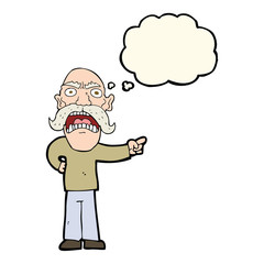 cartoon angry old man with thought bubble
