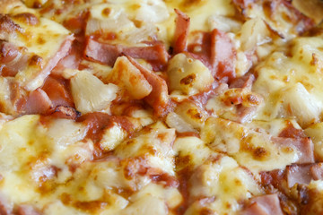 delicious hawaiian rustic style pizza made with fresh pineapples