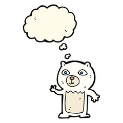 cartoon waving polar bear cub with thought bubble