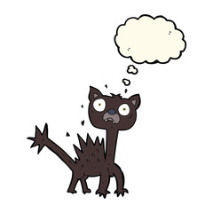 cartoon scared cat with thought bubble