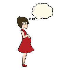 cartoon pregnant woman with thought bubble