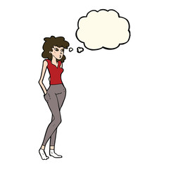 cartoon pretty woman  with thought bubble