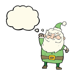cartoon santa claus with thought bubble