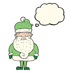 cartoon santa claus with thought bubble