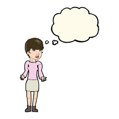 cartoon confused woman with thought bubble
