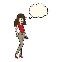 cartoon pretty woman with thought bubble