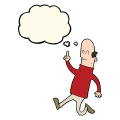 cartoon bald man with idea with thought bubble