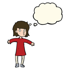 cartoon nervous woman with thought bubble