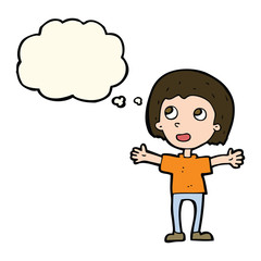 cartoon happy person with thought bubble