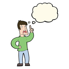 cartoon man with complaint with thought bubble