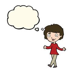 cartoon confused woman with thought bubble