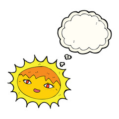 cartoon pretty sun with thought bubble