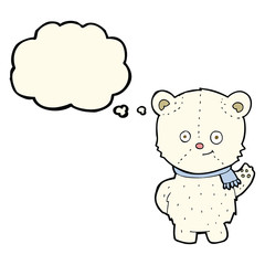 cute cartoon polar bear waving with thought bubble