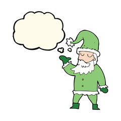 cartoon santa claus with thought bubble