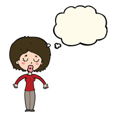 Obraz premium cartoon woman with closed eyes with thought bubble