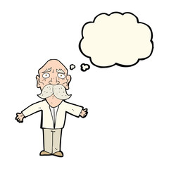 cartoon disappointed old man with thought bubble