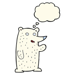 cartoon waving polar bear with thought bubble