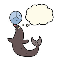 cartoon performing seal with thought bubble