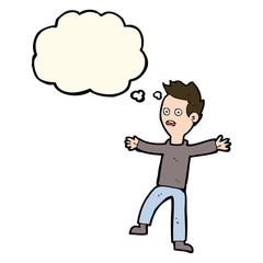 cartoon startled boy with thought bubble